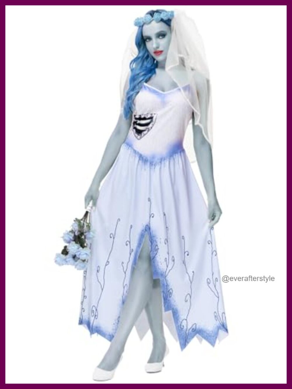 Halloween Zombie Bride Costume Sleeveless V-Neck Tattered Dress